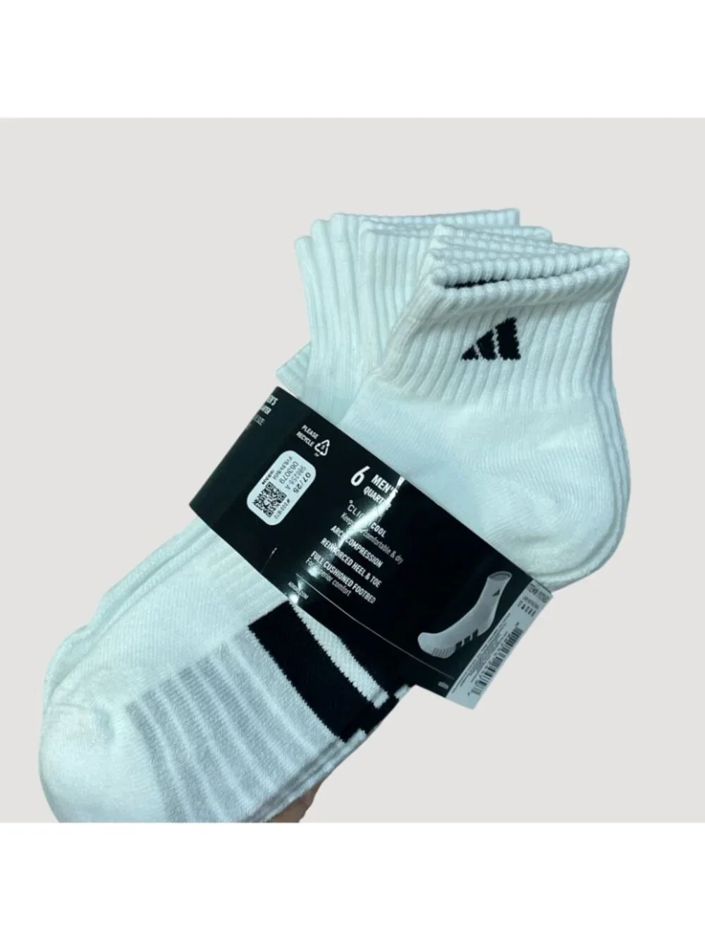 NWT Adidas Men's 6-12 White Climacool Quarter Socks 6-Pack